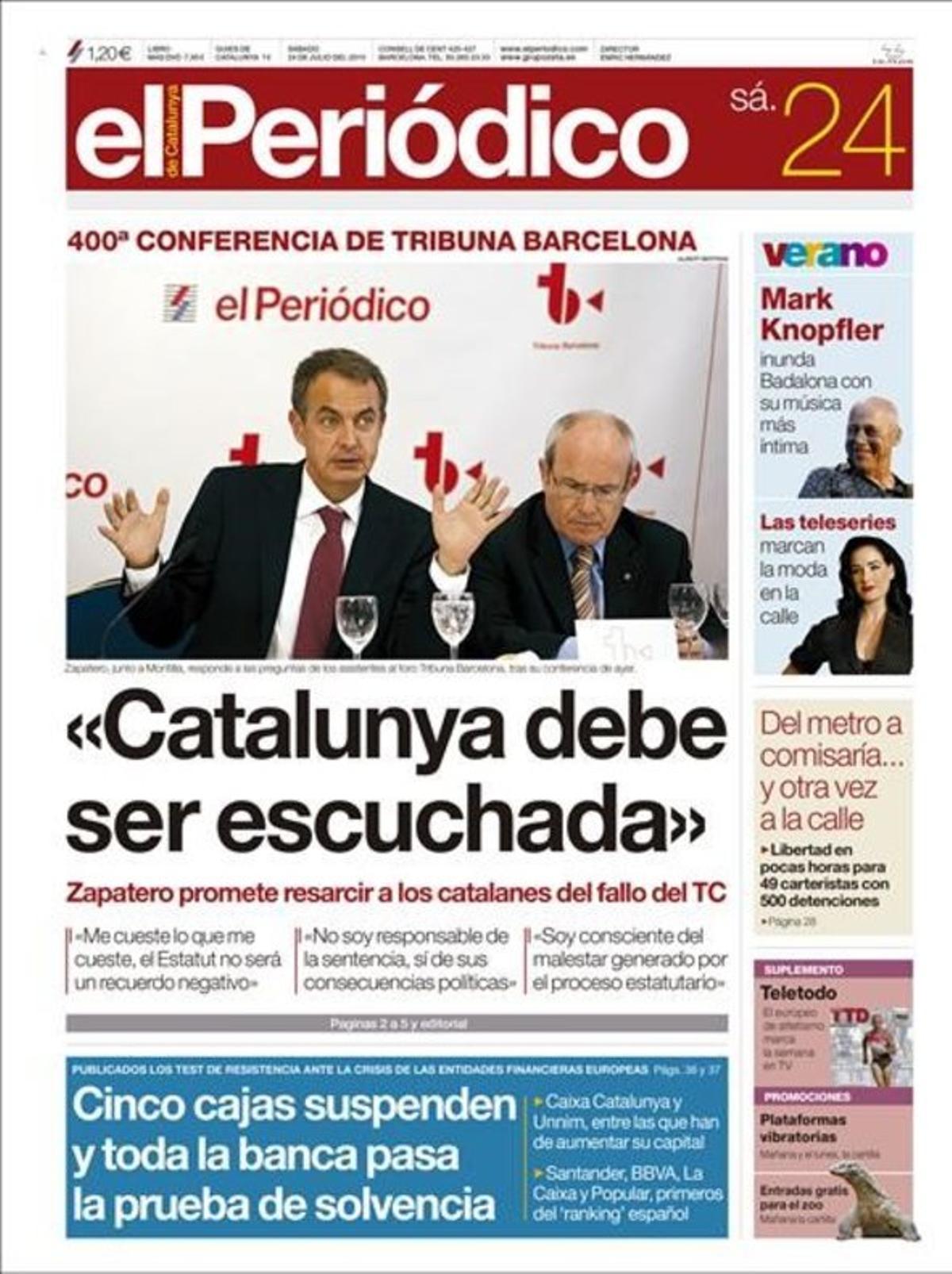 Portada del 24 de julio del 2010.