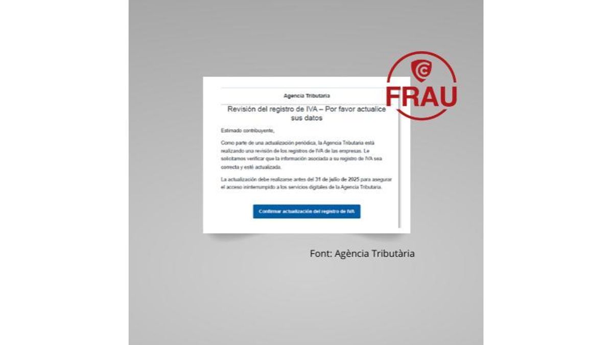 Hacienda avisa de una ciberestafa simulando la actualización de los registros de IVA
