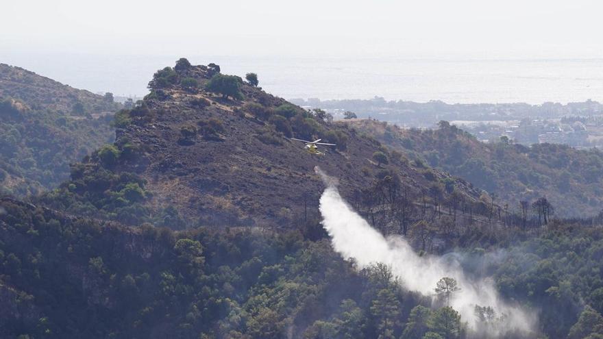 Un despliegue de 22 medios aéreos y 200 efectivos trata de frenar el incendio de Benahavís