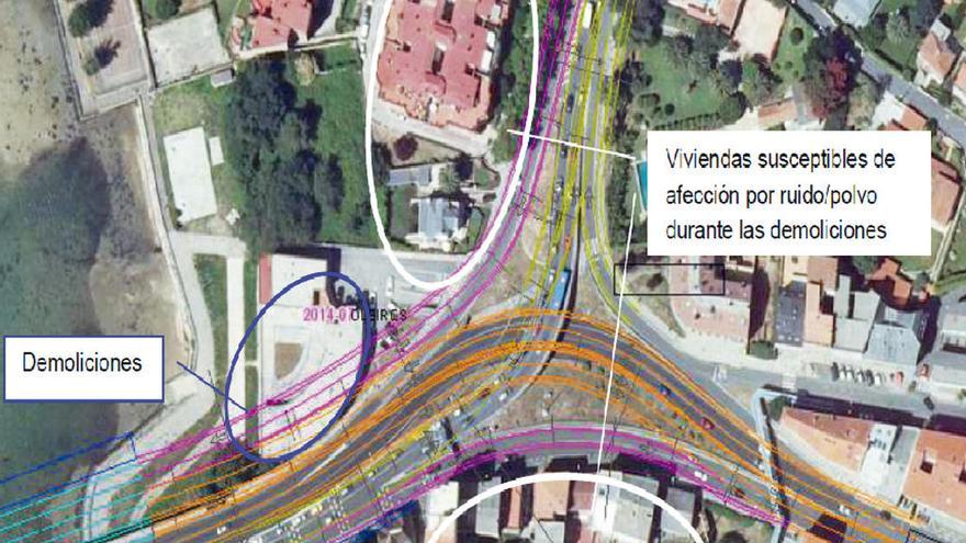 Impacto en viviendas y demolición de Copigal y a la derecha, yacimiento con restos romanos catalogado junto al puente.