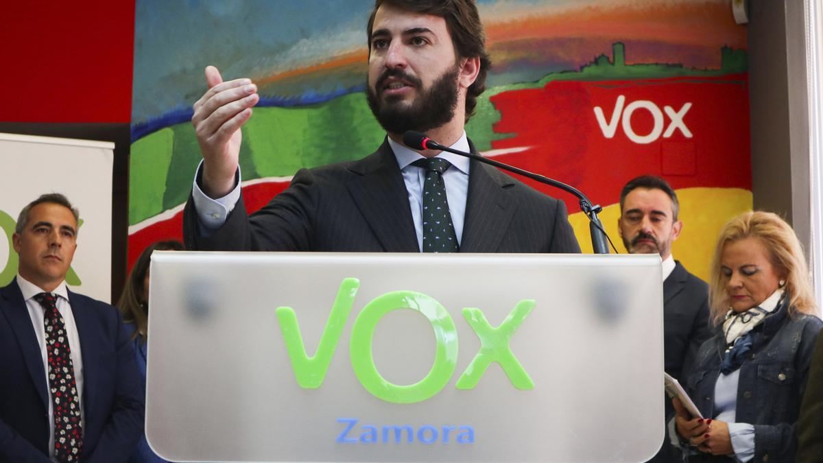 El vicepresidente de la Junta por Vox, Juan García-Gallardo, en un acto en Zamora.