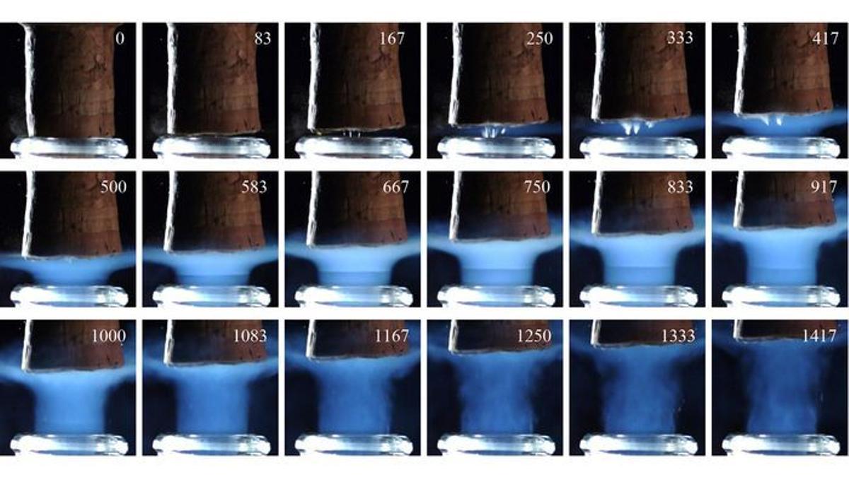 Secuencia de tiempo que muestra detalles de un corcho expulsado de un cuello de botella de champán capturados a través de imágenes de alta velocidad.