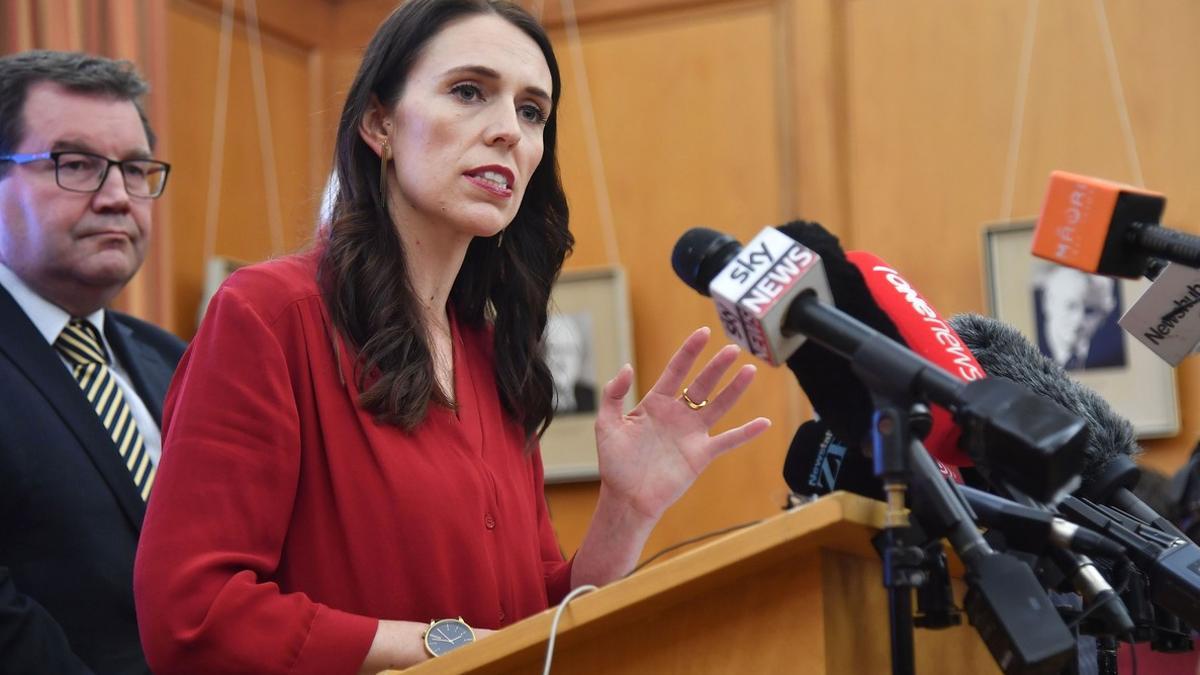 La primera ministra de Nueva Zelanda, Jacinda Ardern, durante una rueda de prensa en el Parlamento en Wellington, la capital del país.