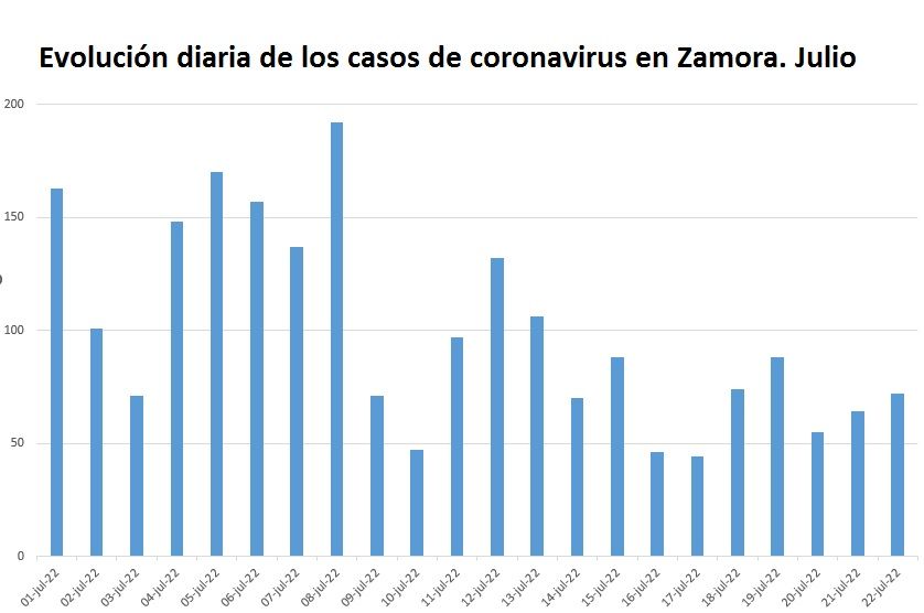 Evolución de casos de coronavirus diarios en Zamora en julio