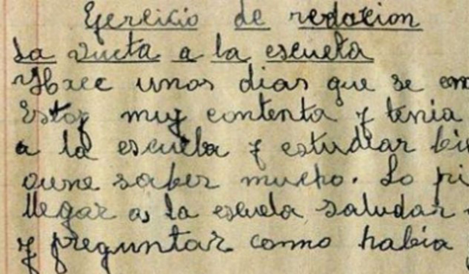 Detalle de un ejercicio de redacción de 1941 de Maruja Vigardu. | A. L.  