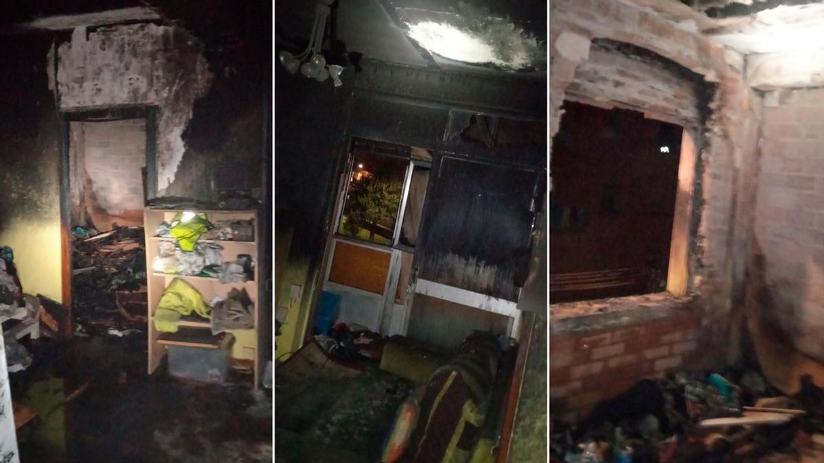 Grave incendio en Gijón: una vivienda totalmente calcinada y varias personas atendidas por inhalación de humo