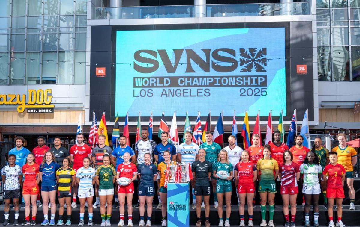 Los capitanes de las selecciones participantes en las Series Mundiales de 7 de Los Angeles