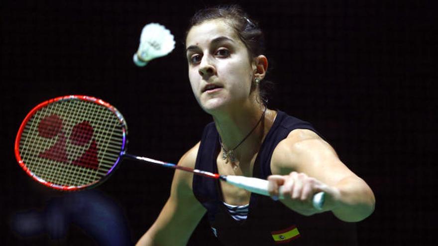 Carolina Marín durante el partido ante la india Newhal.