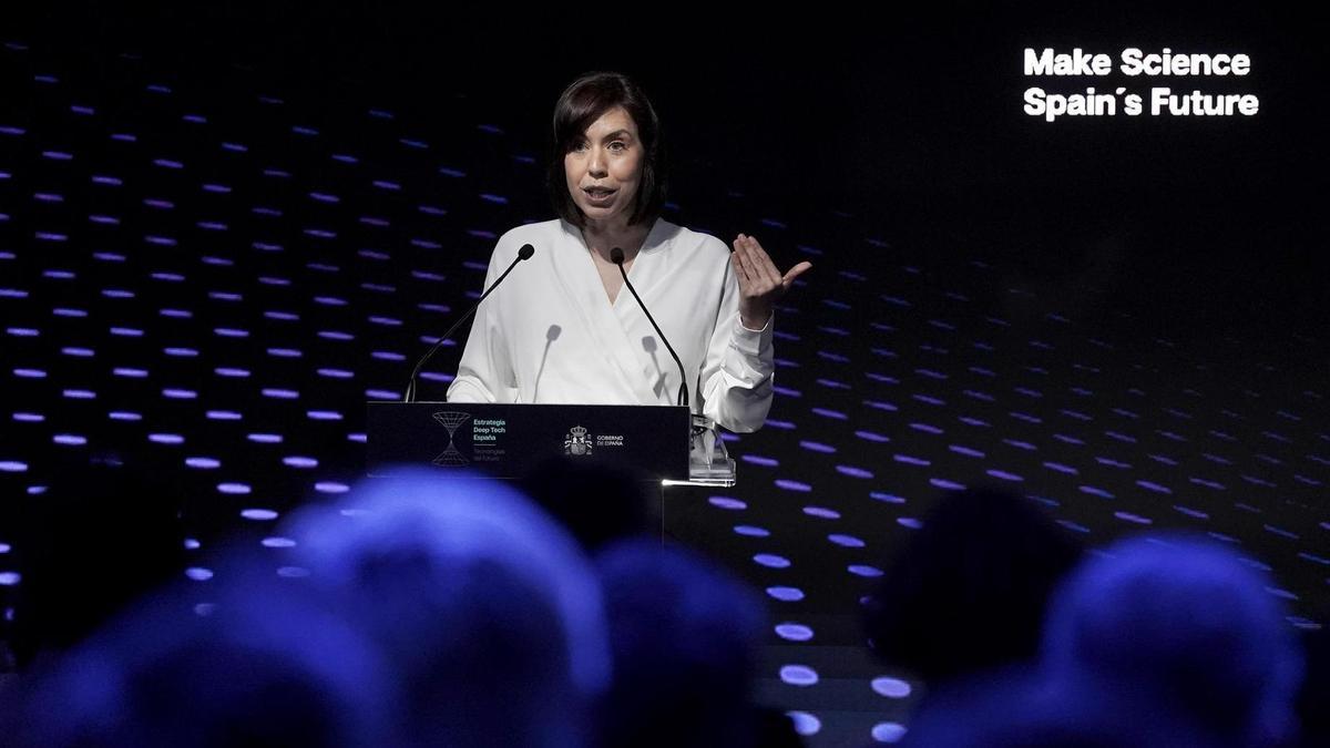 La ministra de Ciencia, Innovación y Universidades, Diana Morant, durante la presentación de la Estrategia Nacional de Deep Tech.