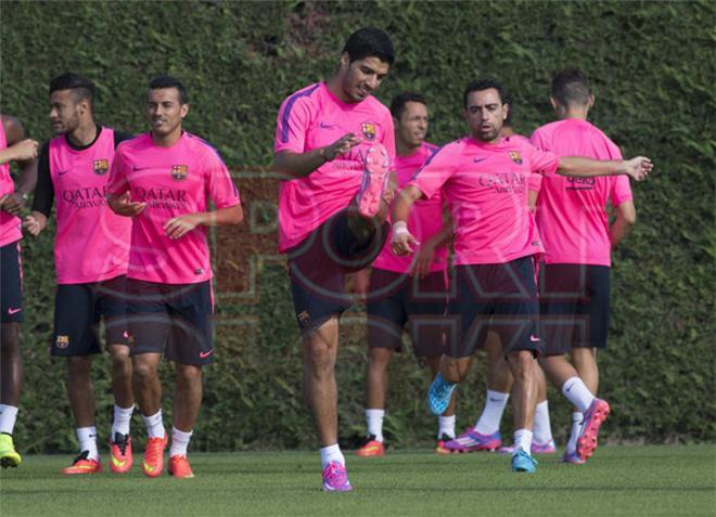 El primer entrenamiento de Luis Suárez en el Barça