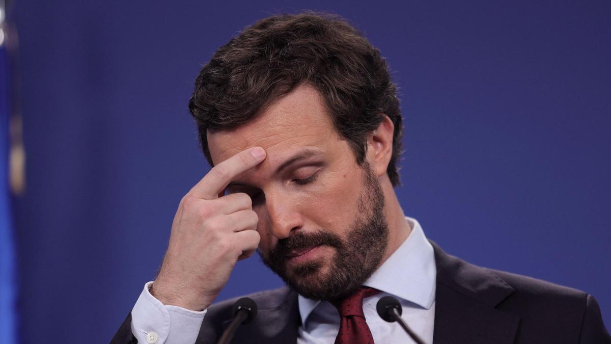Pablo Casado en una reciente conferencia de prensa Pablo Casado en una reciente conferencia de prensa
