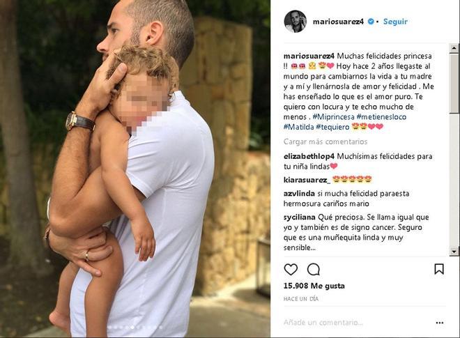 Mario Suárez felicita a su hija Matilda por su segundo cumpleaños en Instagram