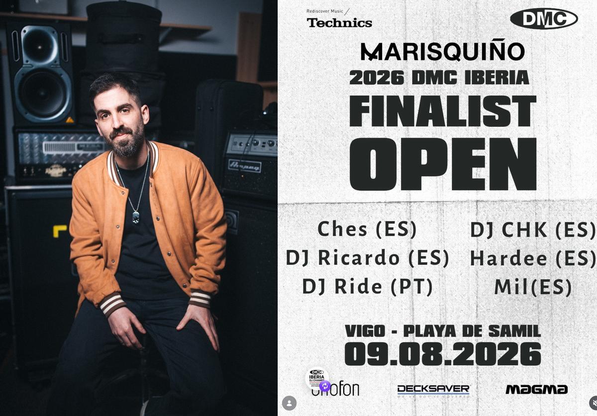 Dj Mil  y el cartel de la final de O Marisquiño 2026.