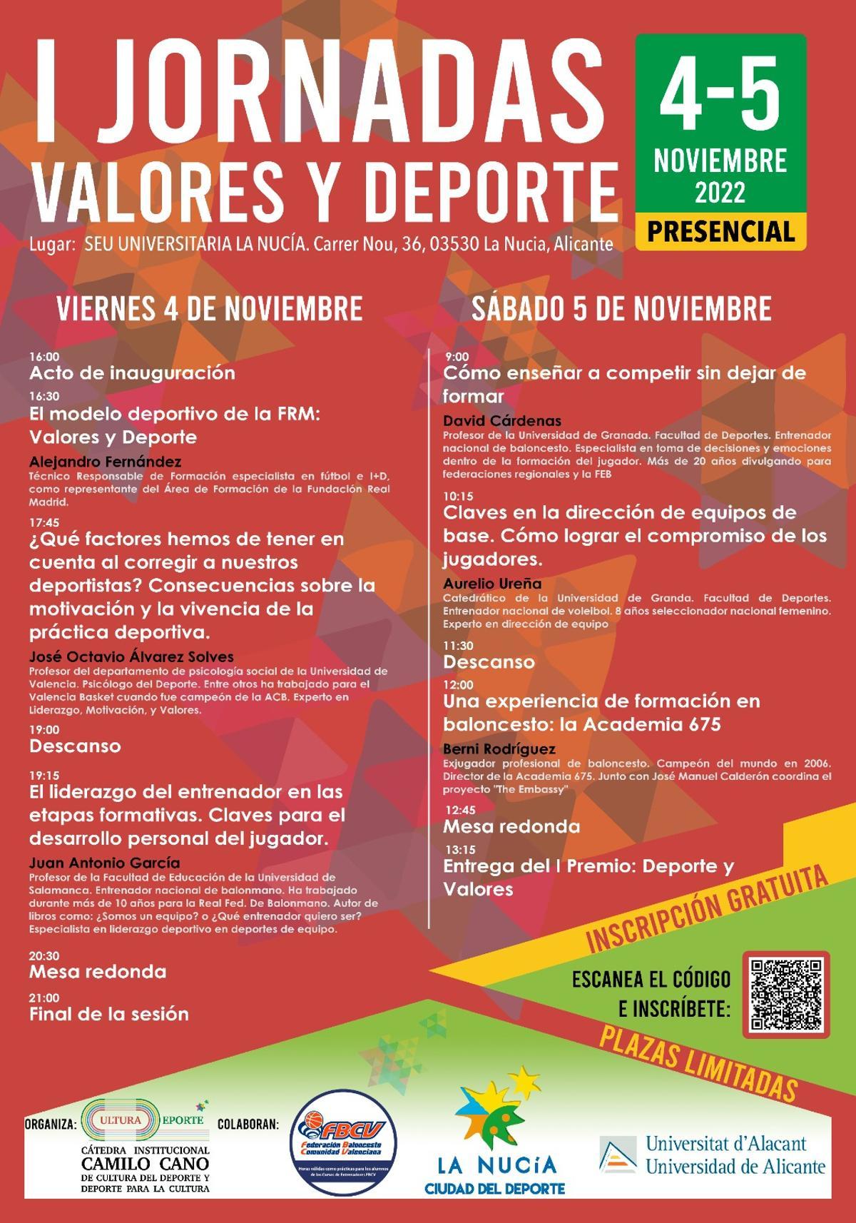 Cartel de las I Jornadas Valores y Deporte en La Nucía.