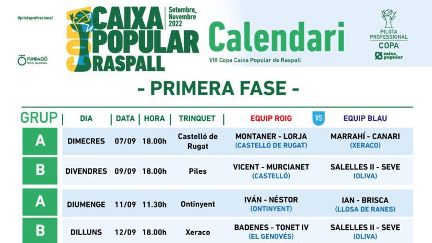 Calendario de la primera fase de la Copa de Escala i Corda