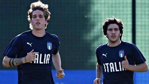 Zaniolo y Tonali, en un entrenamiento de la selección italiana.