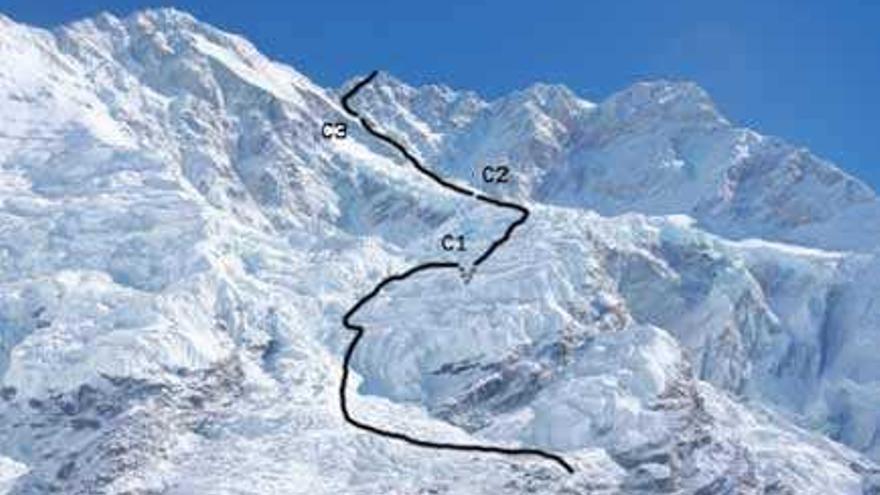La ruta que afrontará el montañero zamorano en su segunda ascensión al Kangchenjunga.