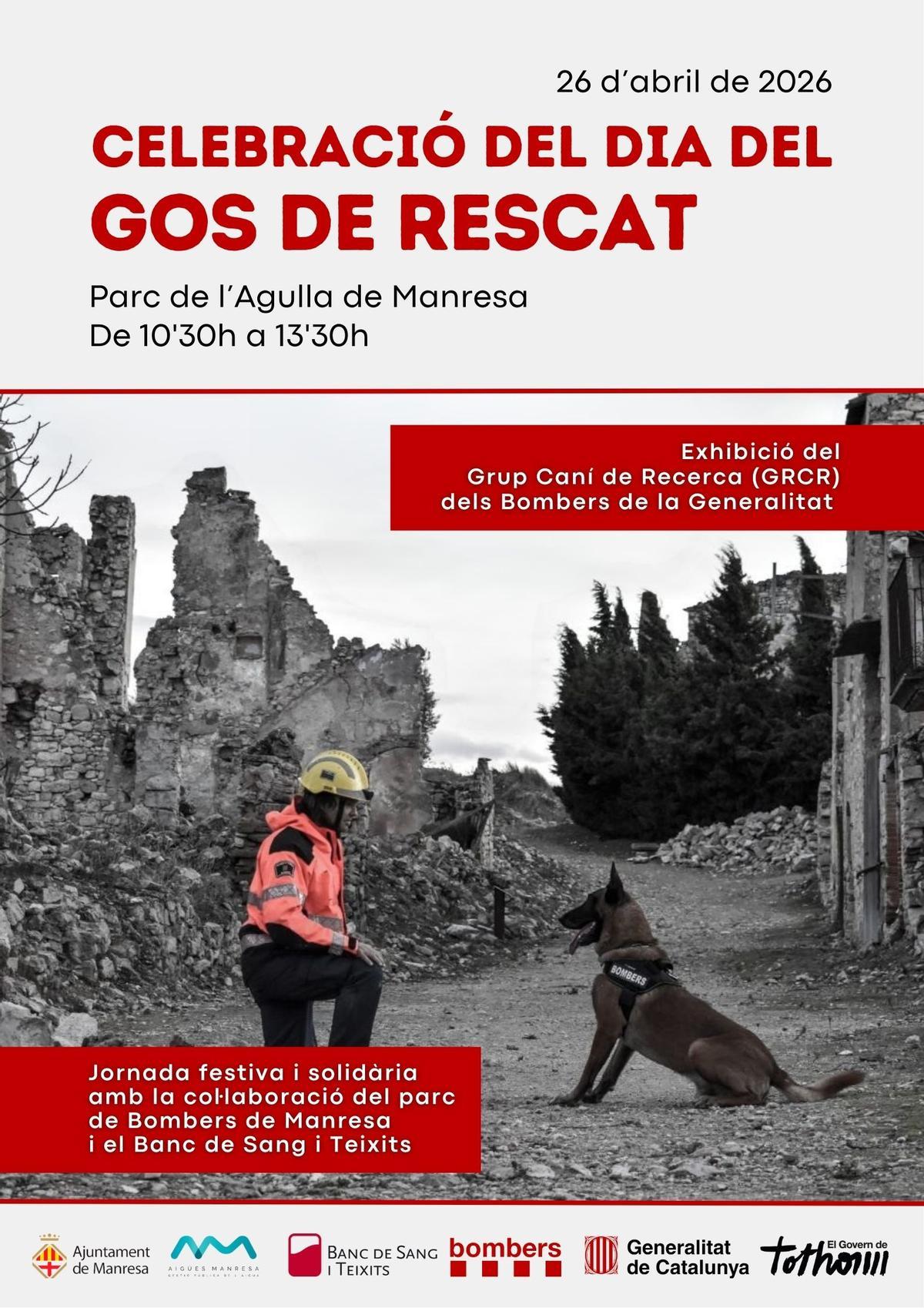 Cartell del Dia del Gos de Rescat organitzat pels Bombers aquest diumenge 26