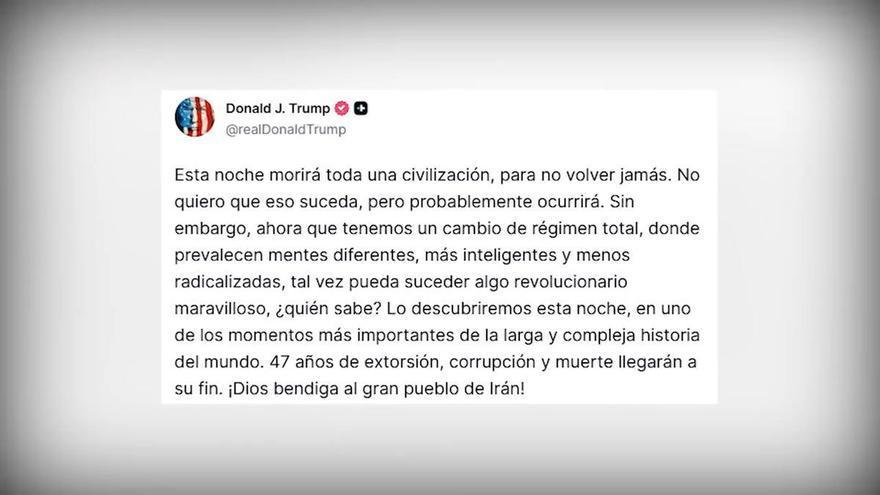 Trump advierte que "toda una civilización morirá esta noche", a horas del fin de su ultimátum