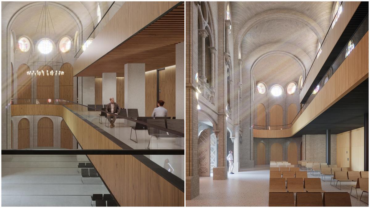Recreación virtual del vestíbulo y las salas de espera del futuro CAP Raval Nord en la Misericòrdia