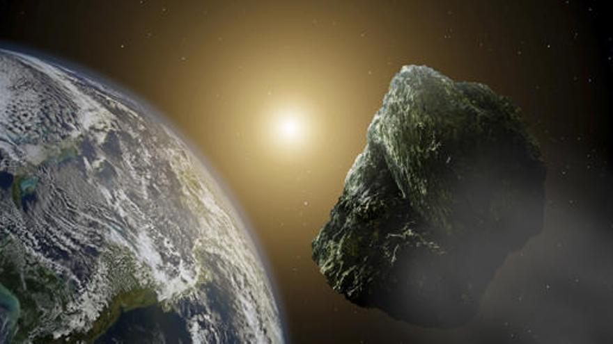 Recreación de un asteroide aproximándose a la Tierra.