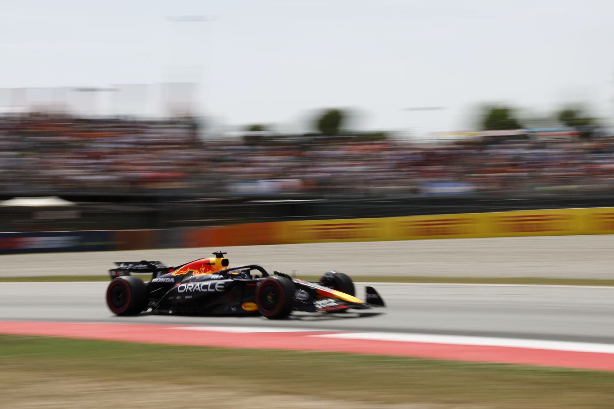 Red Bull driver Max Verstappen of the Netherlands steers his car during the Spanish Grand Prix Formula One race at the Barcelona Catalunya racetrack in Montmelo, near Barcelona, Spain, Sunday, June 1, 2025. (AP Photo/Joan Monfort)