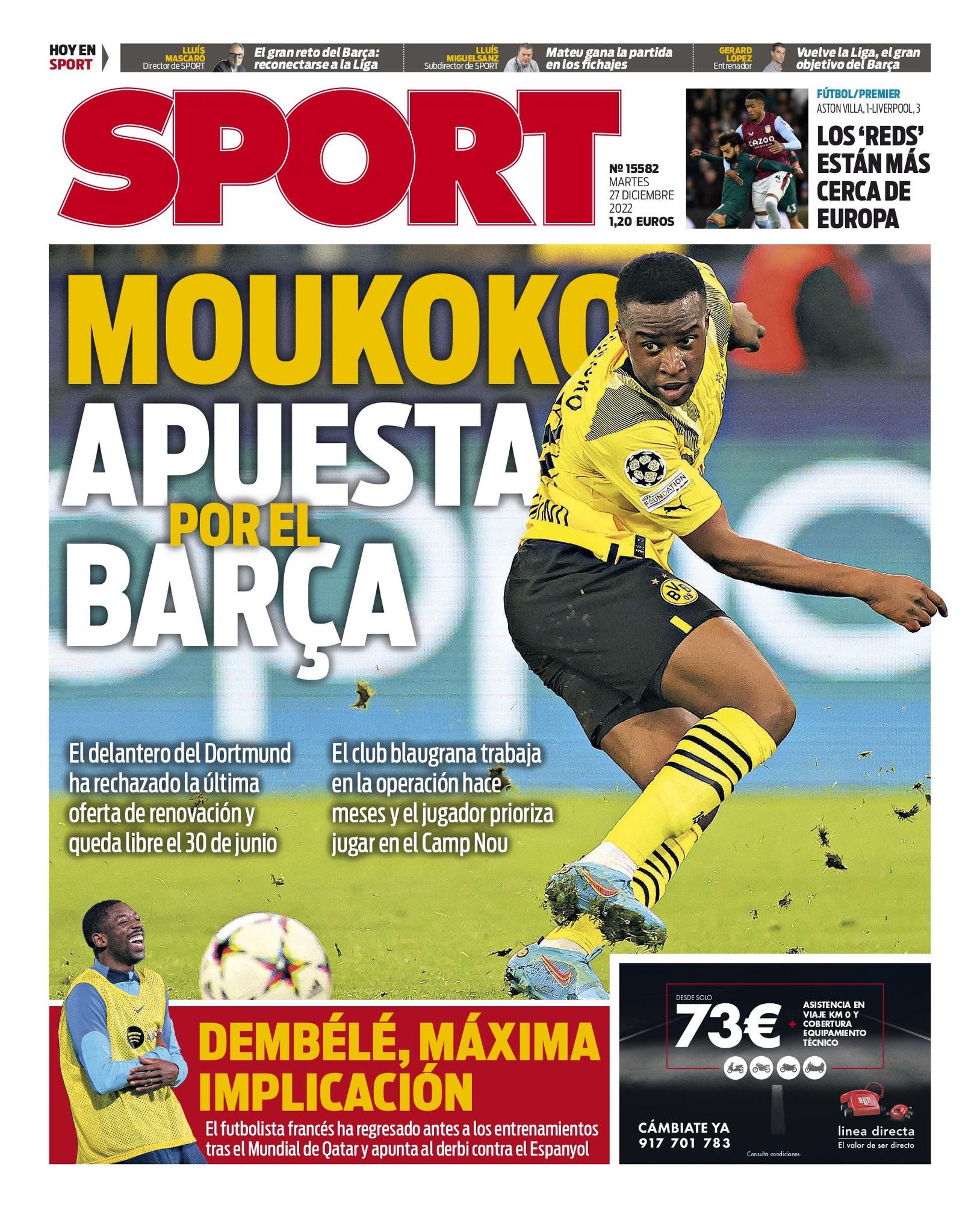 Esta es la portada SPORT de hoy martes 27 de diciembre