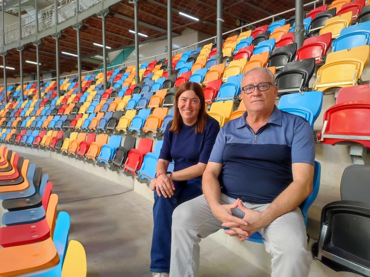 Ester Roca i Xavi Gonzàlez, directors del Concurs de Castells de Tarragona, a la Tarraco Arena Plaça, escenari de lespectacle casteller.
