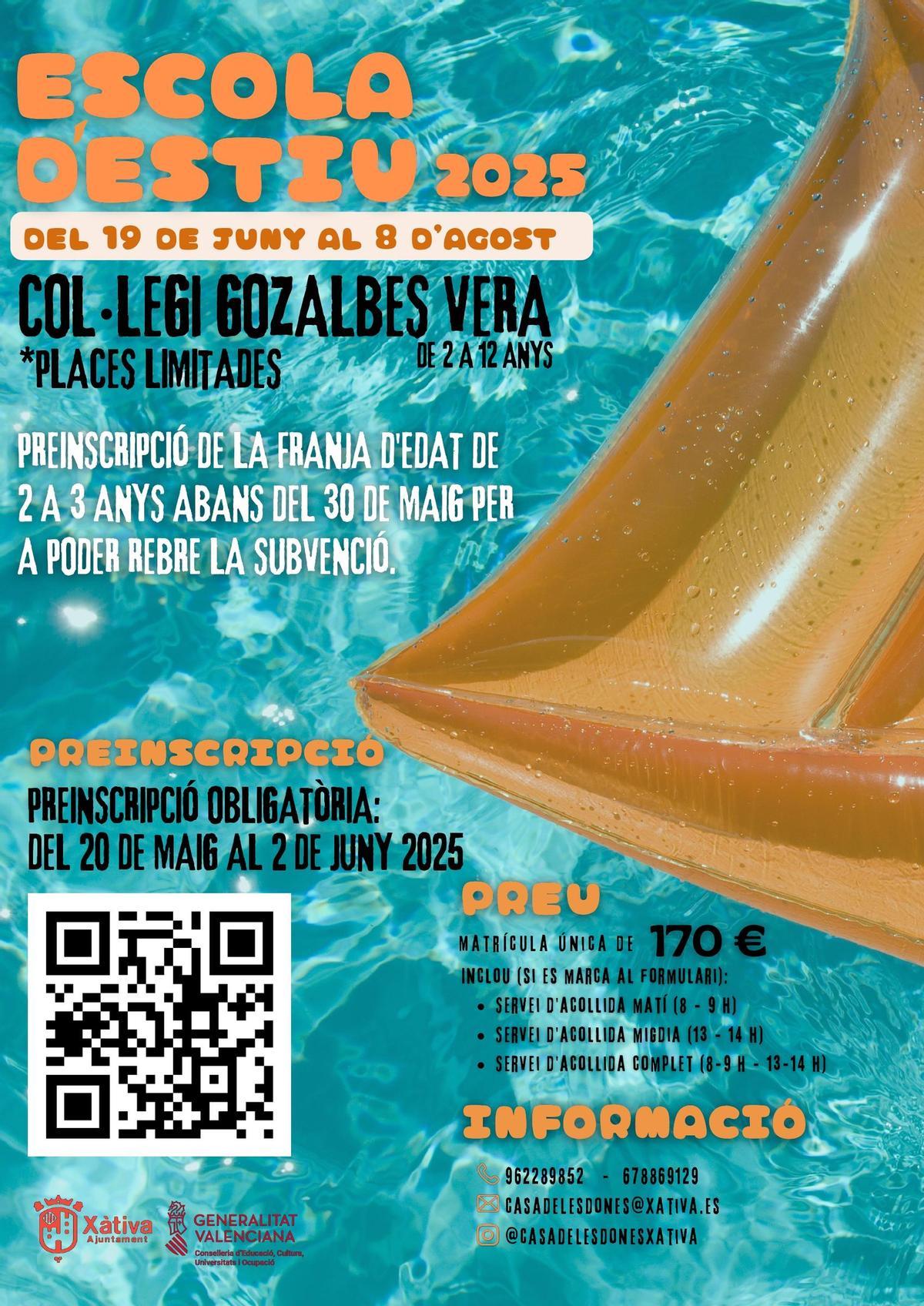Cartel de la escuela de verano municipal de Xàtiva.