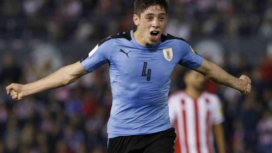 Fede Valverde festeja un tanto conseguido con Uruguay.