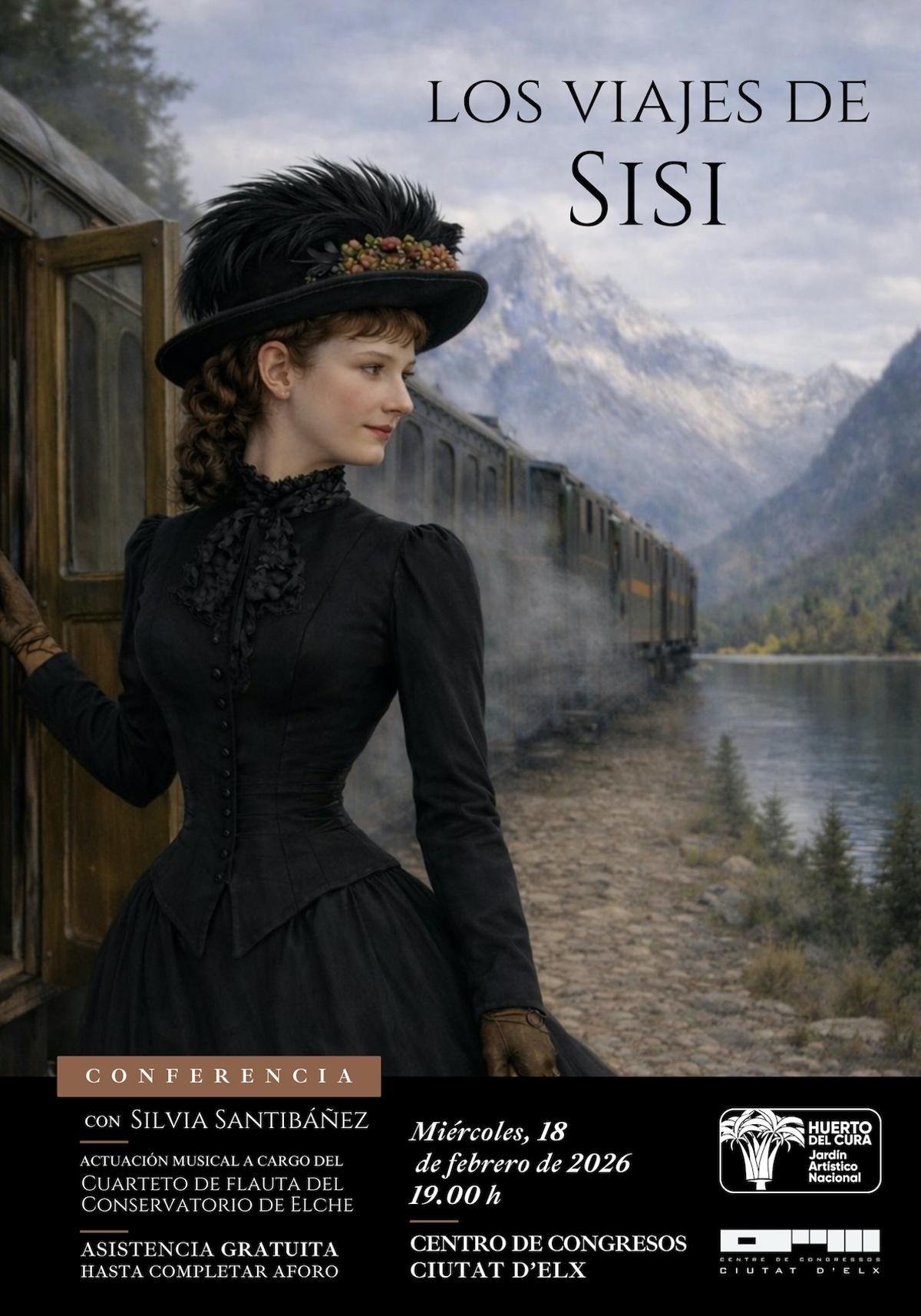 Cartel del jardín Huerto del Cura de Elche para poner en valor la visita de Sisi a la ciudad