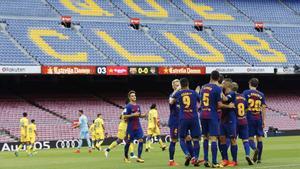 El Barça celebra un gol anotado a Las Palmas el 1 de octubre de 2017
