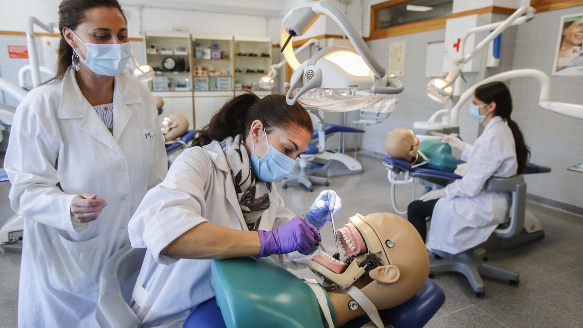 Alumnos de Formación Profesional de la familia sanitaria, que incluye el ciclo de Higiene Bucodental en el IES Leonardo Da Vinci. 