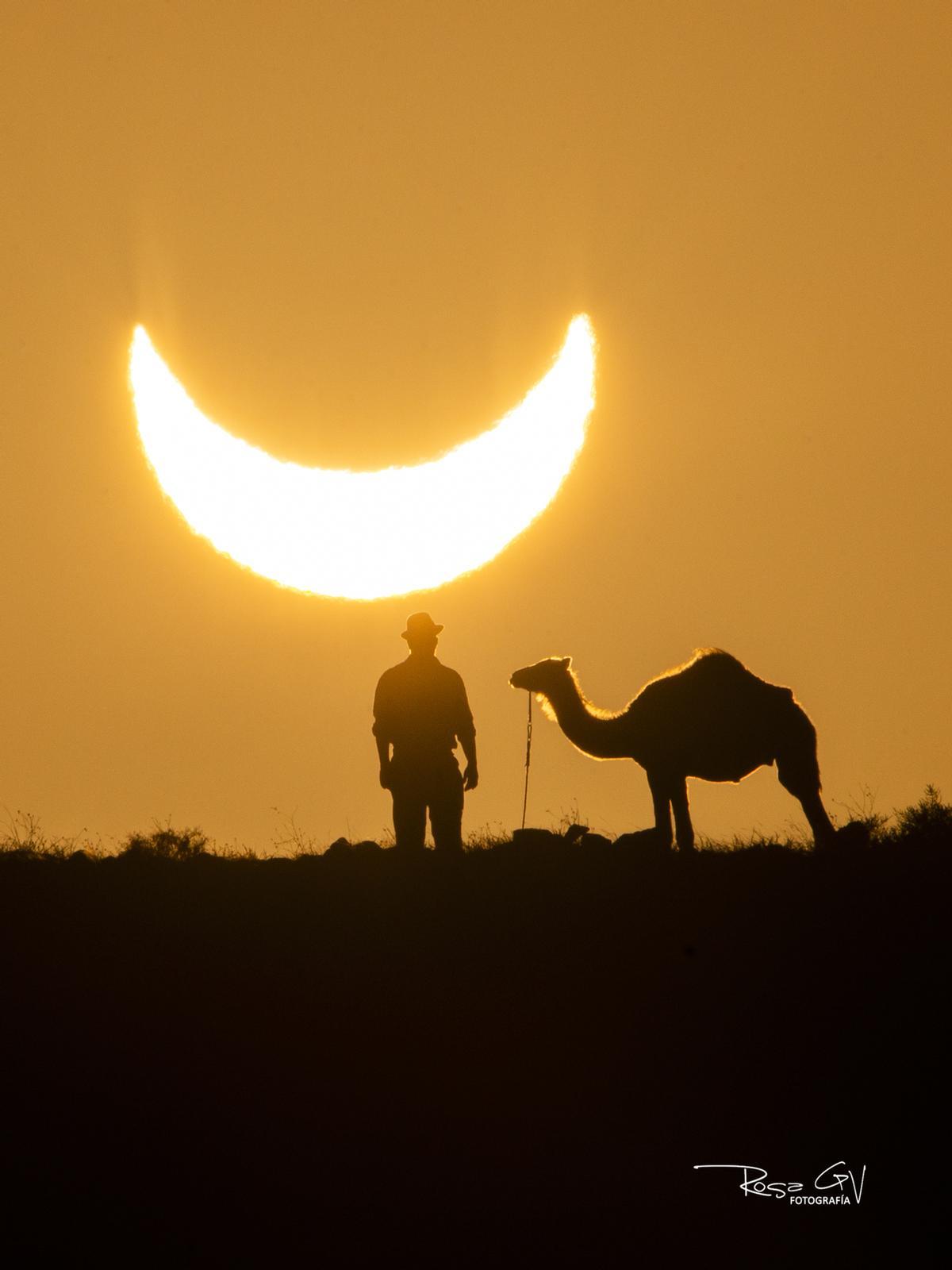 Eclipse solar con camello en Lanzarote