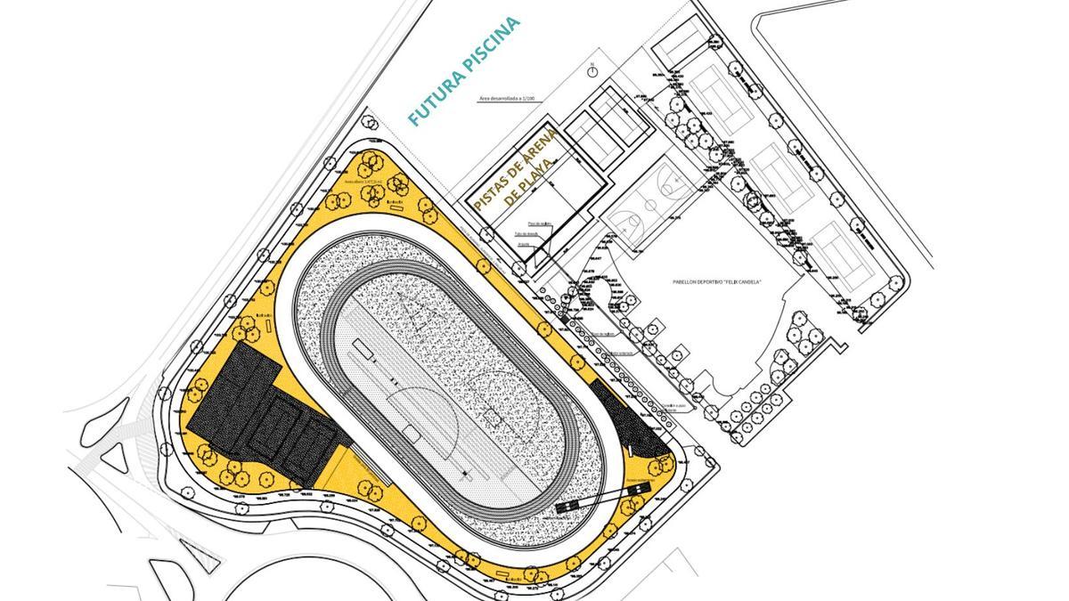 Plano que contempla la construcción de las pistas de arena de playa en el Complejo Polideportivo Félix Candela de Crevillent