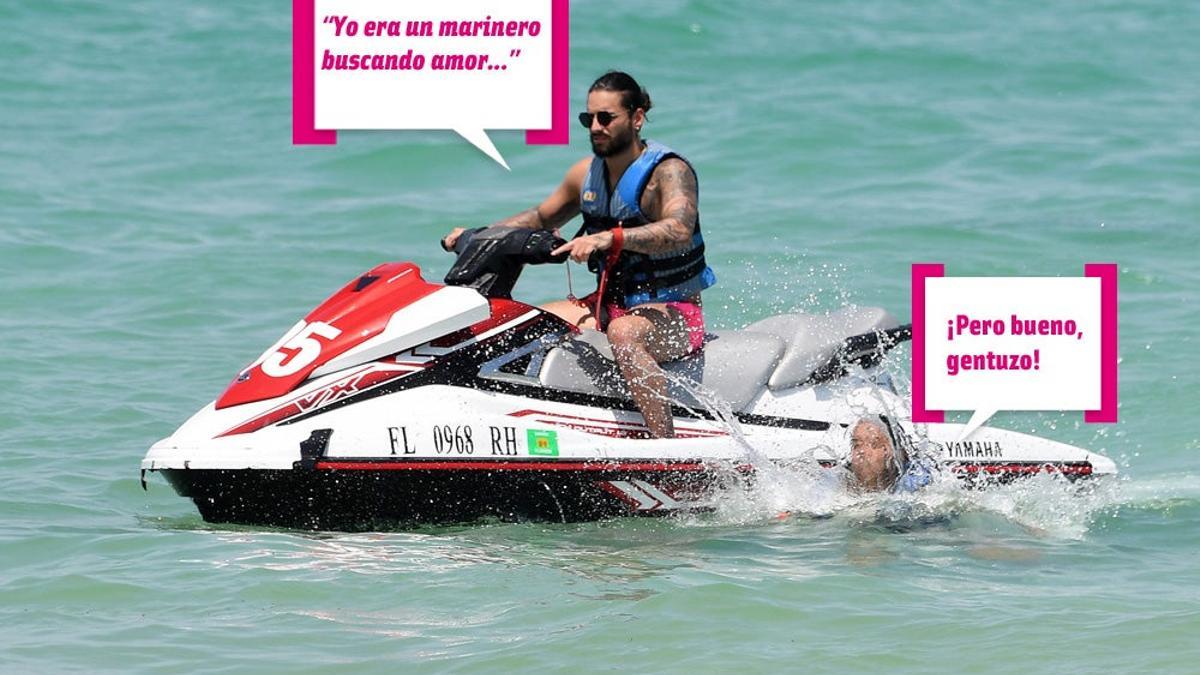 Maluma va que se las pela con su moto de agua