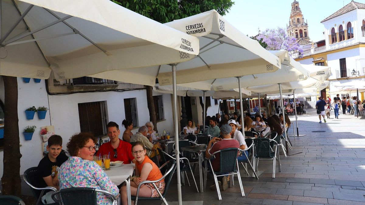 Visitantes en uno de los bares del centro de Córdoba, este domingo.