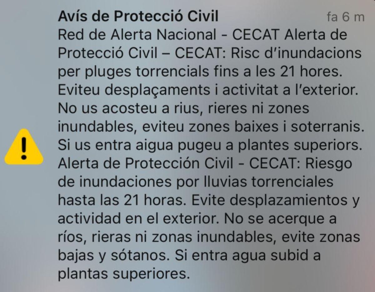 Alerta de Protecció Civil als mòbils