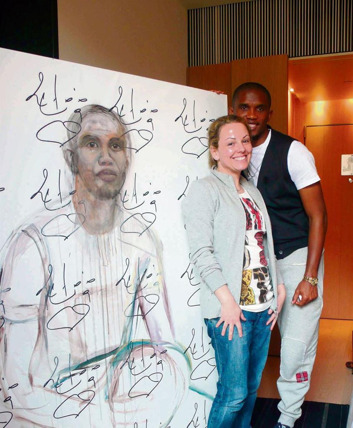 Amb Samuel Eto’o, durant el procés d’elaboració de la pintura.