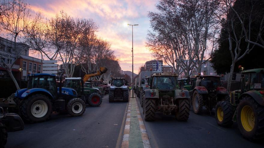 Dos filas de tractores 
bloquean la avenida Alfonso
XIII.  LOYOLA PÉREZ DE VILLEGAS