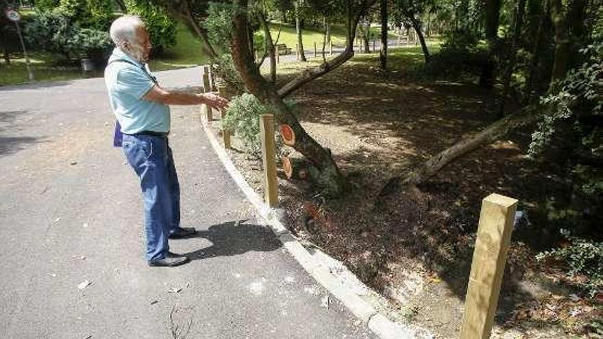 Pedro Majada, ayer, ante las obras de vallado en el parque de La Magdalena.