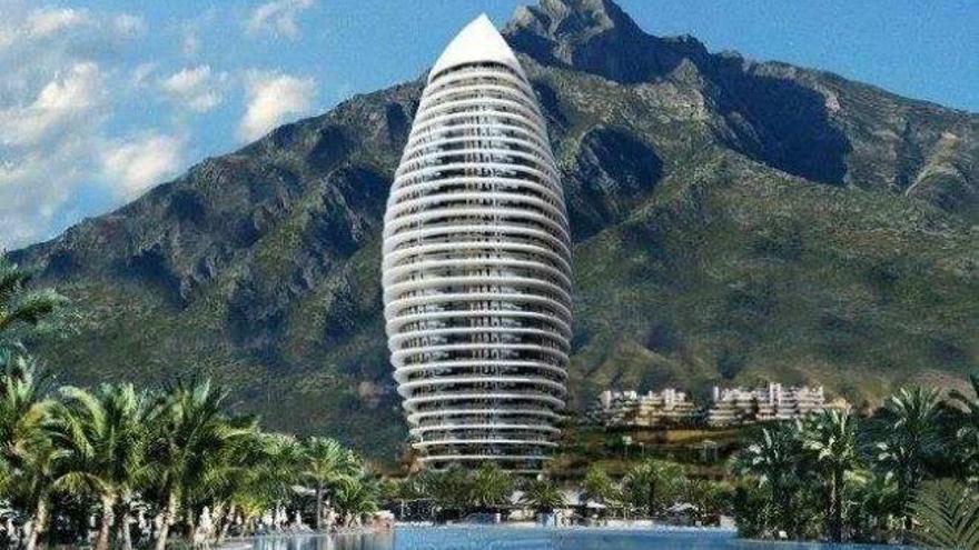 Diseño de uno de los rascacielos ubicados en la carretera de Istán creado por Ricardo Bofill y que promueve Sierra Blanca Estates.