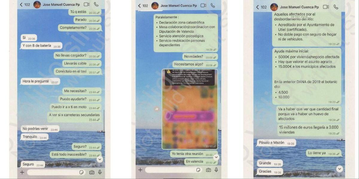 Pantallazos de la conversación que mantuvieron Cayetano García y José Manuel Cuenta el día de la dana.