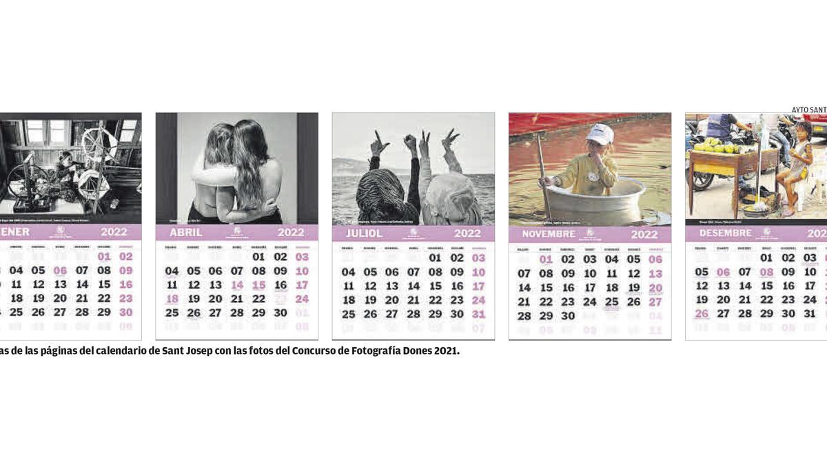 Varias de las páginas del calendario de Sant Josep con las fotos del Concurso de Fotografía Dones 2021. | AYTO SANT JOSEP