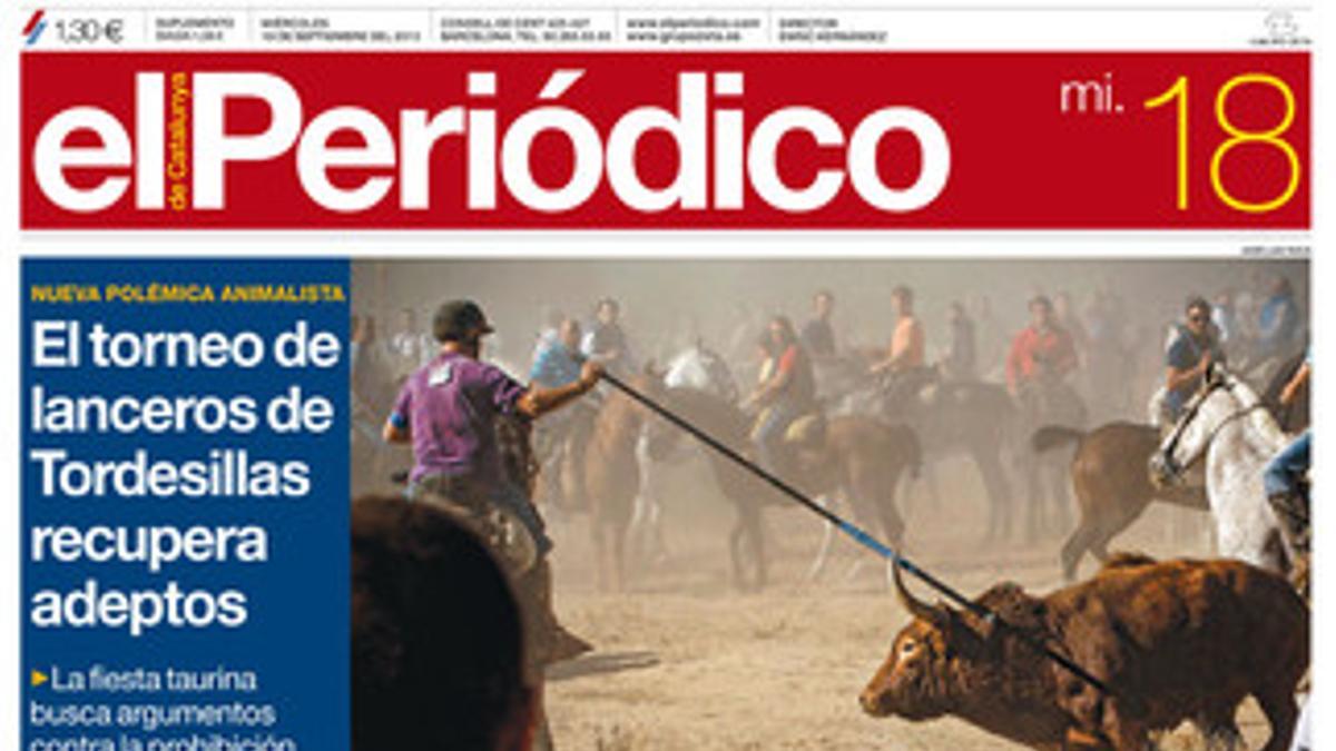 La portada de EL PERIÓDICO (18-9-2013).