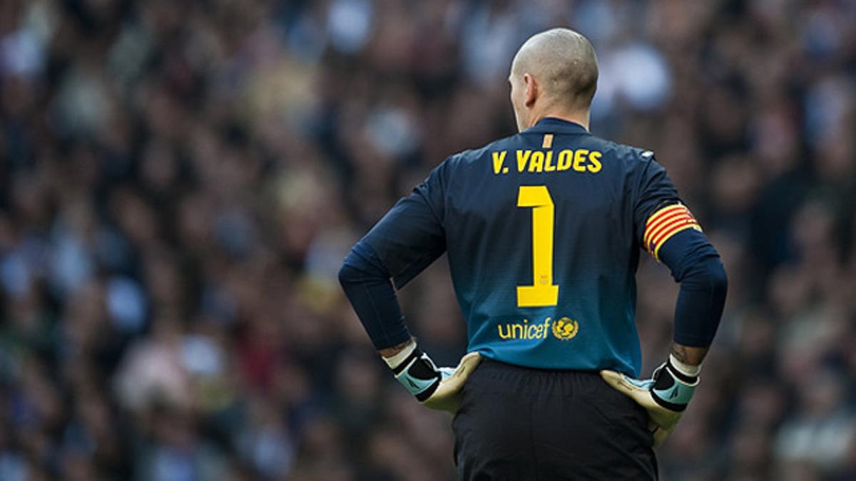 Víctor Valdés, durante un partido a principios de marzo