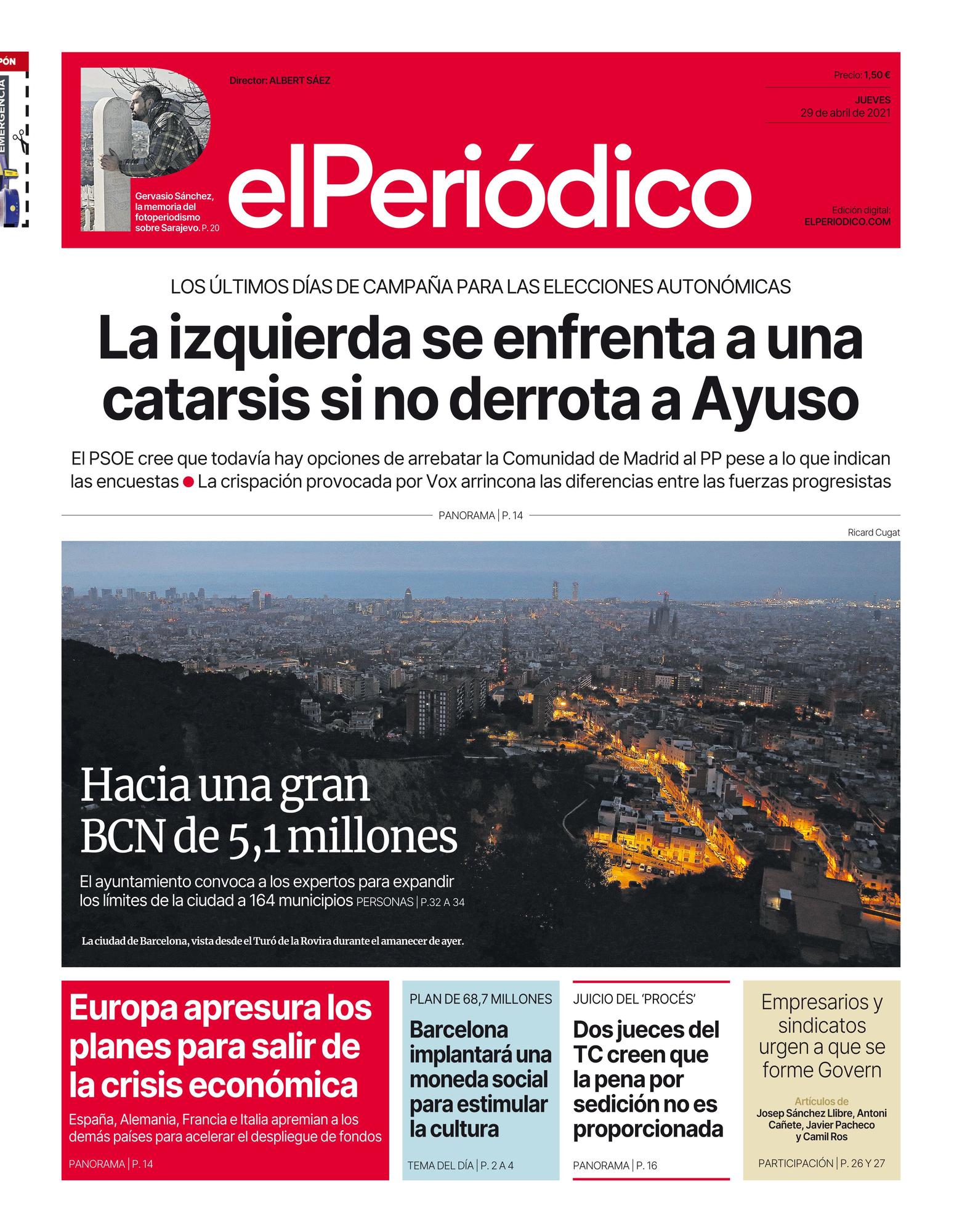 La portada de EL PERIÓDICO del 29 de abril de 2021