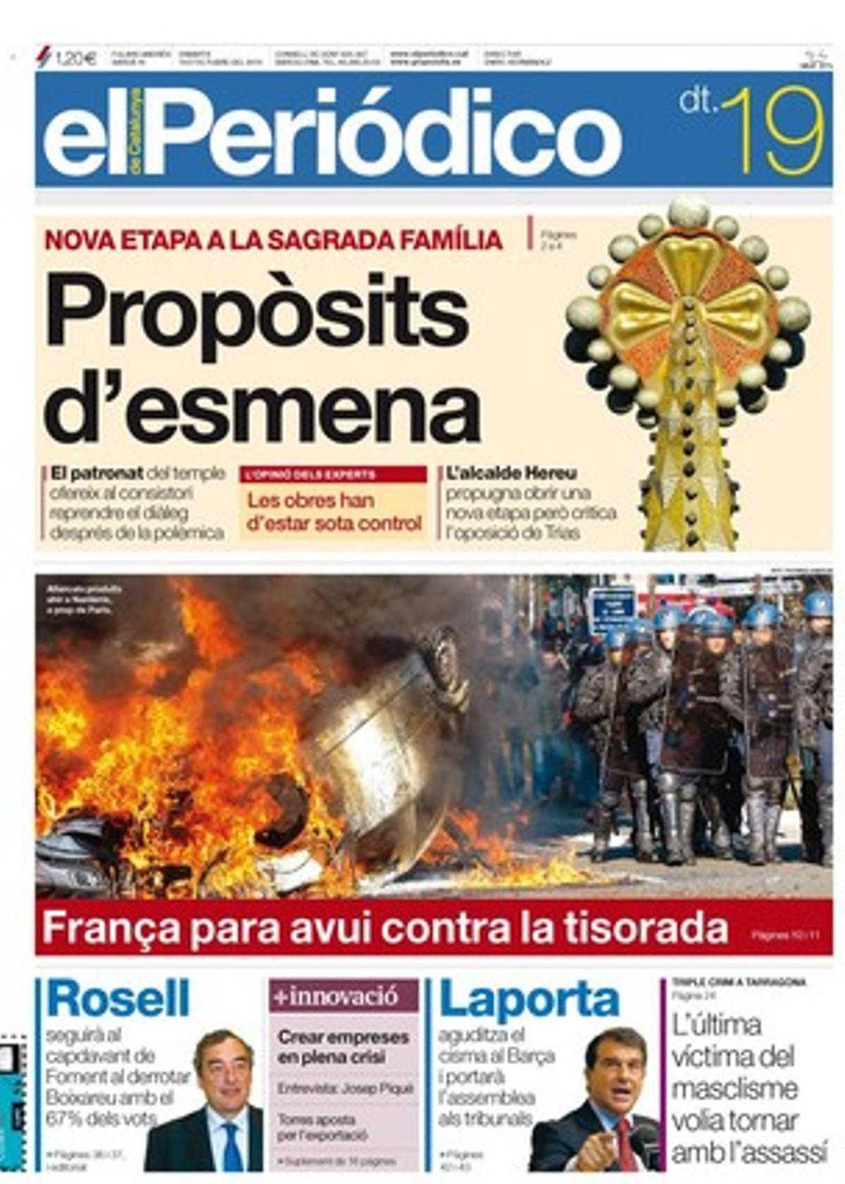 EL PERIÓDICO ressalta també a les pàgines interiors que el PSC i CiU pugnen per ’regalar’ beques i feina a joves en atur, que universitats barcelonines usen els fons d’excel·lència per tapar forats, que una oenagé britànica paga 229 euros a jonquis anglesos perquè s’esterilitzin, que Caja Madrid dedica a combatre la mora cinc vegades més dels que guanya, i que ha nascut una web per localitzar famosos. A més, ofereix avui el quadern mensual sobre tendències econòmiques ’+innovació’.