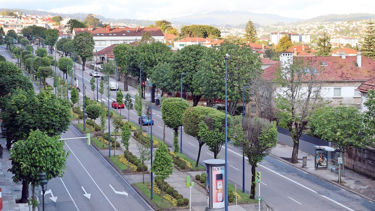 Bulevar actual de la Gran Vía de Vigo entre Plaza de España y Plaza América