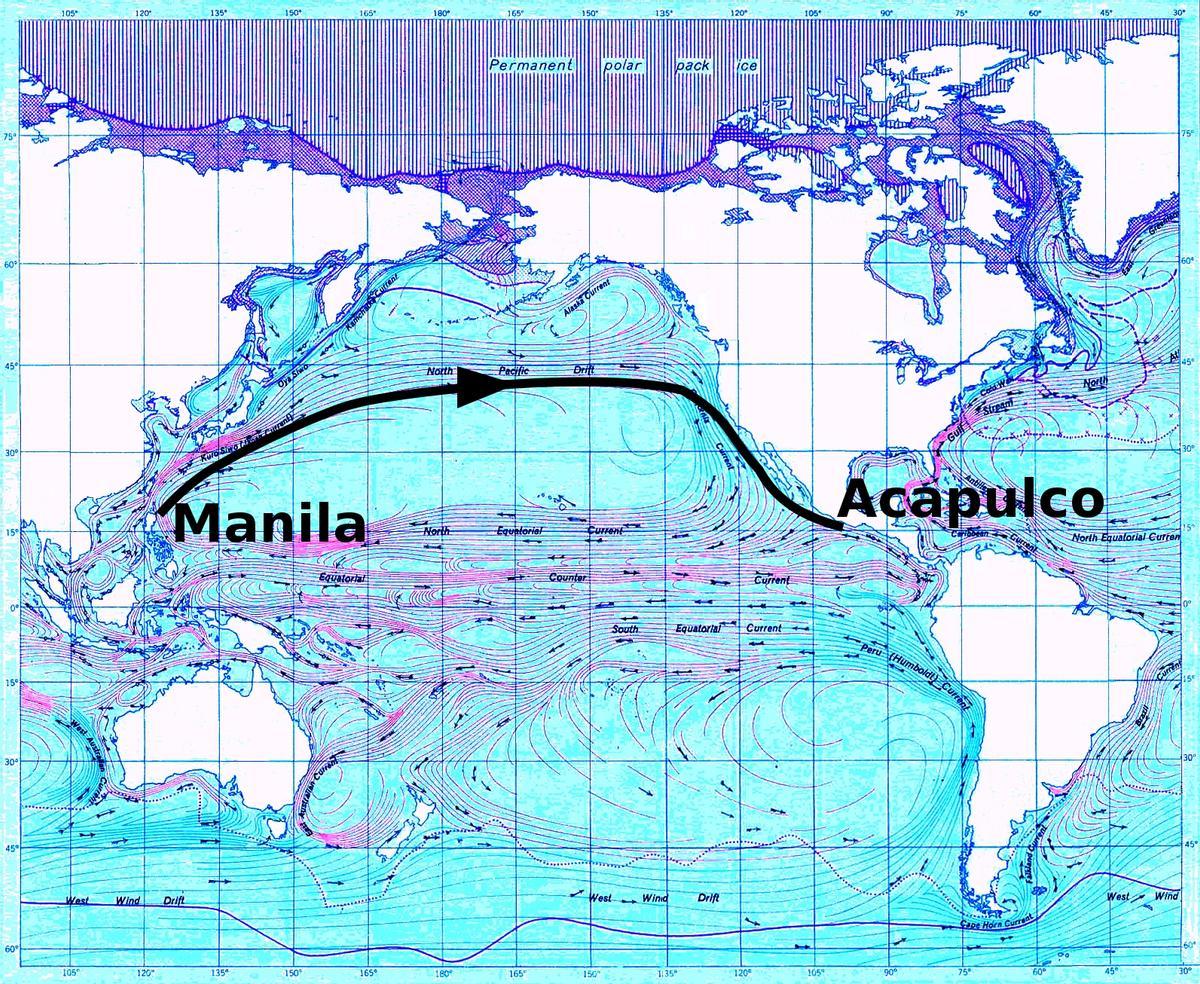 La ruta del religioso español en su tornaviaje de Manila a Acapulco.